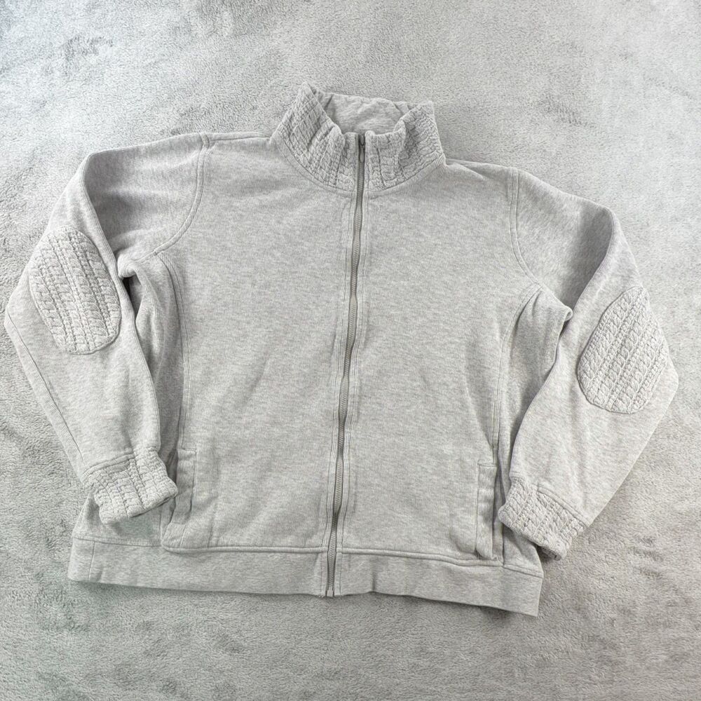 Orvis Womens L Zip-Up Jacket Light Grey Knit Cotton Quilted Casual Pockets
